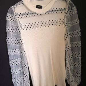 White and Black Crew Neck Sweater with Nordic Pattern